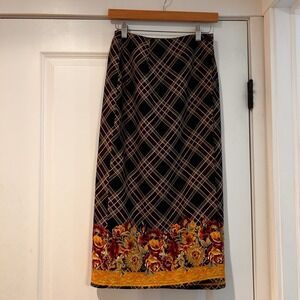 Chelsea Campbell Plaid Floral Midi Wrap Skirt Women's‎ 4 Preppy Heirloom